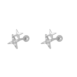 Detailed view of luxury S925 silver double star earrings with shimmering cubic zirconia