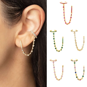 Orecchini a Catena Con Polsino Integrato in Rame Placcato Oro Zirconia per Donna Gioielli Personalizzati con Nappa Colorata
