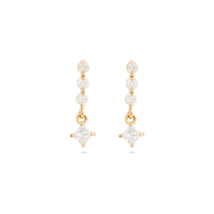Elegant gold drop earrings with square zircon pendant and micro-set round crystals