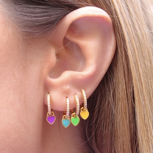 Luxury Brass Colorful Enamel Heart Dangle Earrings With 925 Sterling Silver Post 24K Gold Plated Zirconia Heart Lock Earrings