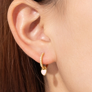 Chic heart-shaped earrings with pink enamel and sparkling zircons for women