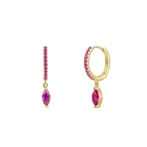 925 silver gold-plated hoop earrings with pink marquise zircon and pave stones