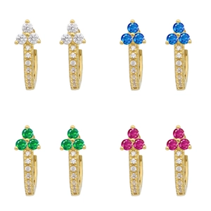 Boucles d'Oreilles Créoles en Cuivre avec Zirconia AAA pour Femmes Plaqué Or 24K Fait à la Main Géométrique Bijoux de Mode