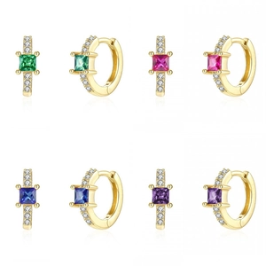 Luxury Brass Square Zirconia Hoop Earrings For Women 24K Gold Silver Plated Micro Pave Rhinestone Fashion Jewelry Gift