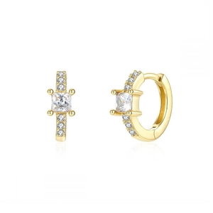 Elegant 18K gold plated hoop earrings with square cubic zirconia and prong setting