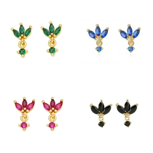 Boucles d'Oreilles Pendantes en Laiton et Zirconia Plaqué Or Véritable Géométrique Taille Marquise AAA Zirconia Vintage Femme
