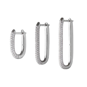 Drie maten luxe ovale oorringen met glinsterende zirkonia pavézetting voor dames