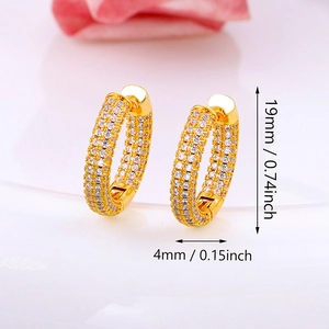 Luxurious gold hoop earrings with micro-pave white zircon, 19mm diameter sizing