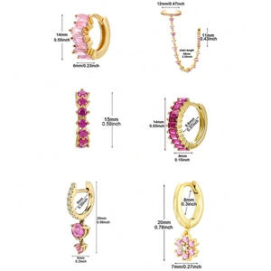 Luxe 6-delige roze zirkoon oorbellen set in goudkleurig metaal met diverse afmetingen