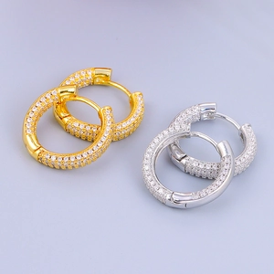 Luxury Brass AAA Cubic Zirconia Hoop Earrings 24K Gold Silver Plated Geometric Circle Earrings For Women Party Fashion Jewelry