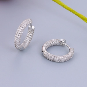 Elegant silver hoop earrings featuring sparkling pave-set cubic zirconia crystals