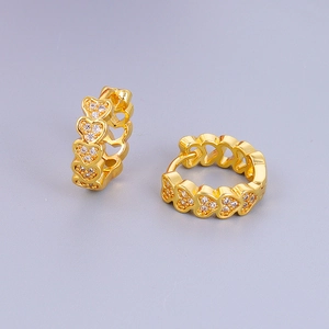 Boucles d'oreilles Créoles Huggie en Laiton avec Cœur en Zirconium pour Femmes Or Argent Plaqué Bijoux Oreilles Cœur