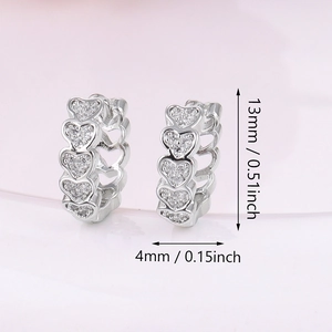 Boucles d'oreilles créoles cœur en argent et zircons, dimensions 13mm de diamètre