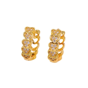 Créoles de luxe dorées avec motifs de cœurs évidés sertis de zircons pour femmes