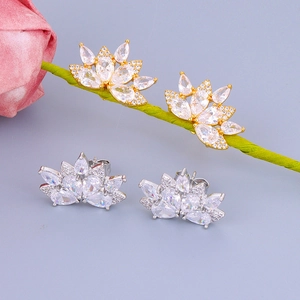 Elegante Messing Lotusbloem Oorknopjes Met AAA Zirkonia 24K Verguld Waaiervorm Sieraden Voor Vrouwen Bruiloft Banket