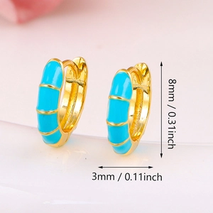 Orecchini a cerchio in oro stile bambù con smalto blu brillante e misure incluse