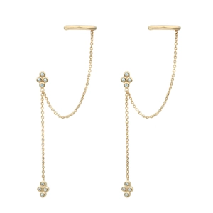 Elegante gouden ketting oorbellen met diamanten kruisbedeltjes en ear cuff detail
