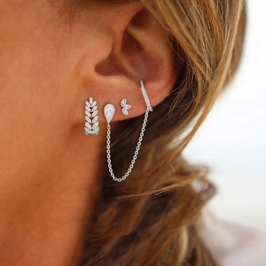 24K Gold Plated Copper Wheat Ear Stud Earrings For Women Dainty Geometric Zirconia Earrings Small Niche Design Jewelry