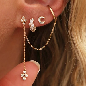 Prachtige Messing 24K Vergulde Micro Ingelegde Zirconia Oorbellen Voor Vrouwen Mode Maan Bloem Kwastje Oorknopjes Sieraden Cadeau