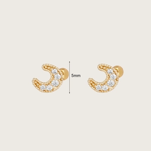 5mm halve maan oorknopjes van verguld messing met micro-ingelegde zirkoon en bolletje