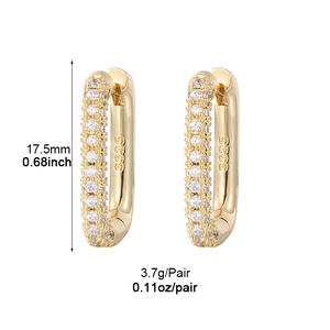 Gold U-shape earrings with white zircon inlays and S925 sterling silver stamp