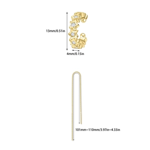 Set di orecchini a stella dorata con strass e catena lunga regolabile per donna