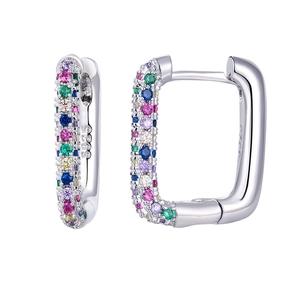 Detailed macro view of S925 sterling silver earrings with vibrant multi-color gemstones