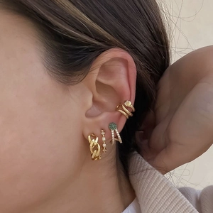Luxuriöse Kupfer Vergoldet Strass Ohrmanschetten Geometrische Schlange Gliederkette Clip Auf Ohrringe Für Damen Ohne Piercing Schmuck