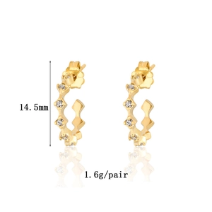 Minimalistische mehrlagige Gold-Ohrklemmen mit Zirkonia-Steinen, 14,5 mm Durchmesser