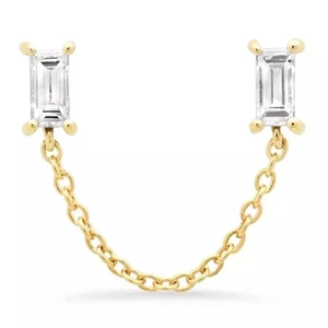 Luxuriöse goldene Doppel-Ohrstecker mit Kristallquasten und Kettenverbindung