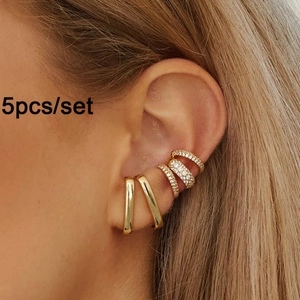 Lussuosi Orecchini A Bottone Rotondi Geometrici In Rame Placcato Oro Con Ear Cuffs In Zirconia Gioielli Da Donna Festa