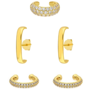 Set di 5 orecchini placcati in oro con zirconi scintillanti e design minimalista moderno