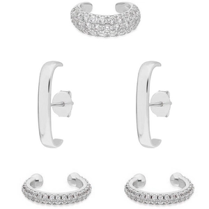 Set di 5 orecchini color argento di lusso con micro-pavé di zirconi cubici