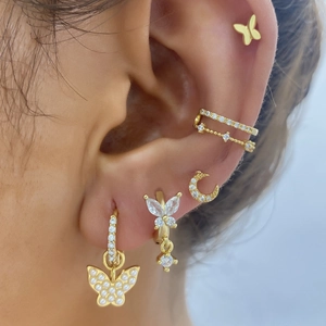 Elegant Butterfly Moon Star Copper Gold Plated Zirconia Artificial Pearl Earring Collection For Women Exquisite Jewelry Accessory