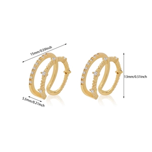 Minimalist gold-plated double-layer C-shaped ear cuff with sparkling cubic zirconia inlay