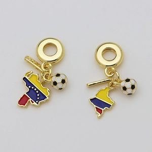 Gold-plated soccer pendant with Venezuela and Colombia flag maps on a snake chain