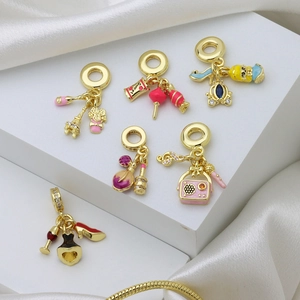 Pendentif Seul en Cuivre Émail Strass pour Bracelet Tour Eiffel Verre à Vin Talons Hauts Robe Bijoux Breloque Mode