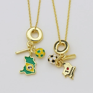 18K gold-plated soccer theme snake chain bracelet with Brazil and Colombia charms