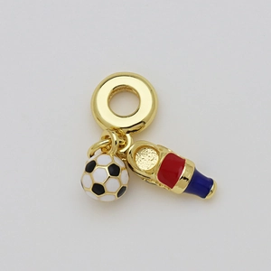 18K gold plated football and soccer shoe charm pendant on round snake chain necklace