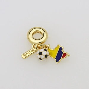 Detail of 18K gold-plated soccer charm featuring Columbia map and soccer ball pendant