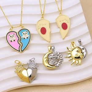 Magnetic angel wing couples necklaces with heart and panda designs in gold and silver plating