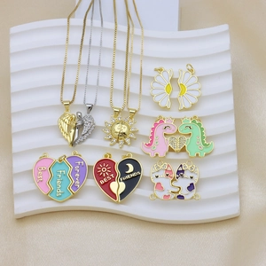 Magnetic split angel wings and heart pendant necklaces for friends in gold and silver