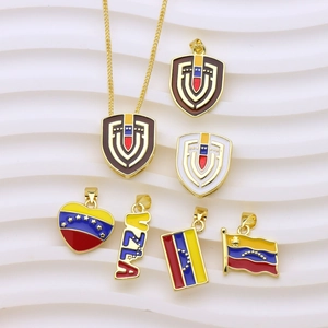 18K Verguld Koperen Venezuela Vlag Emaille Hanger Patriotische Sieraden Schild Hart VZLA Bedel Accessoire Voor Mannen Vrouwen