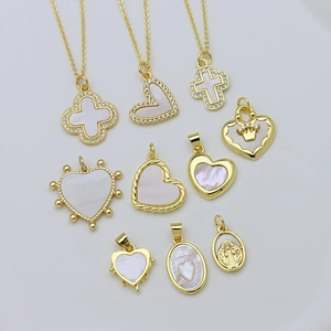Gold Plated Copper Shell Heart Cross Clover Religious Medal Pendant Only Without Chain For Women Fashion Jewelry Accessories