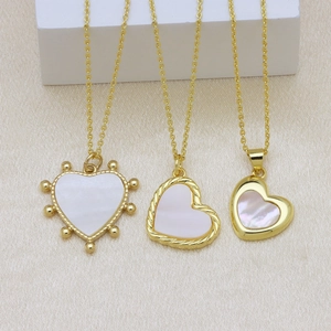 Golden heart pendant necklaces with mother of pearl inlay in three elegant styles