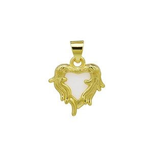 Minimalist gold heart pendant with white enamel inlay and artistic fluid metal frame