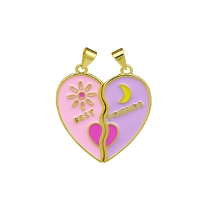 Detail of magnetic Best Friends sun and moon heart pendants with gold frames