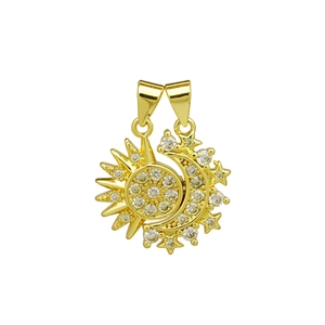 Macro detail of magnetic sun and moon pendants with cubic zirconia inlay craftsmanship