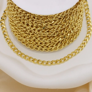 Collier Chaîne en Cuivre Plaqué Or 18K pour Femmes Hommes Maillon Cubain Chaîne Boîte Maillon Rond Ovale DIY Accessoires Bijoux 100cm