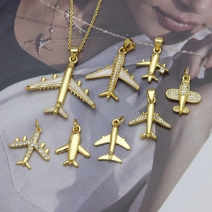 18K Gold Plated Copper Airplane Pendant Necklace For Women Men Zirconia Inlaid Enamel Plane Charm Fashion Jewelry Accessory